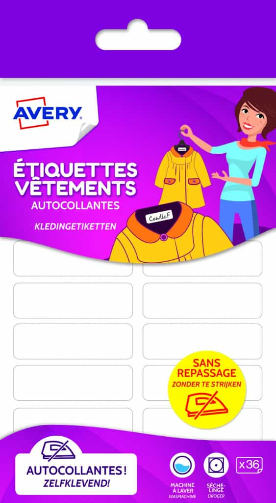 Etiquettes vêtements autocollantes AVERY - Approuvé par les Familles